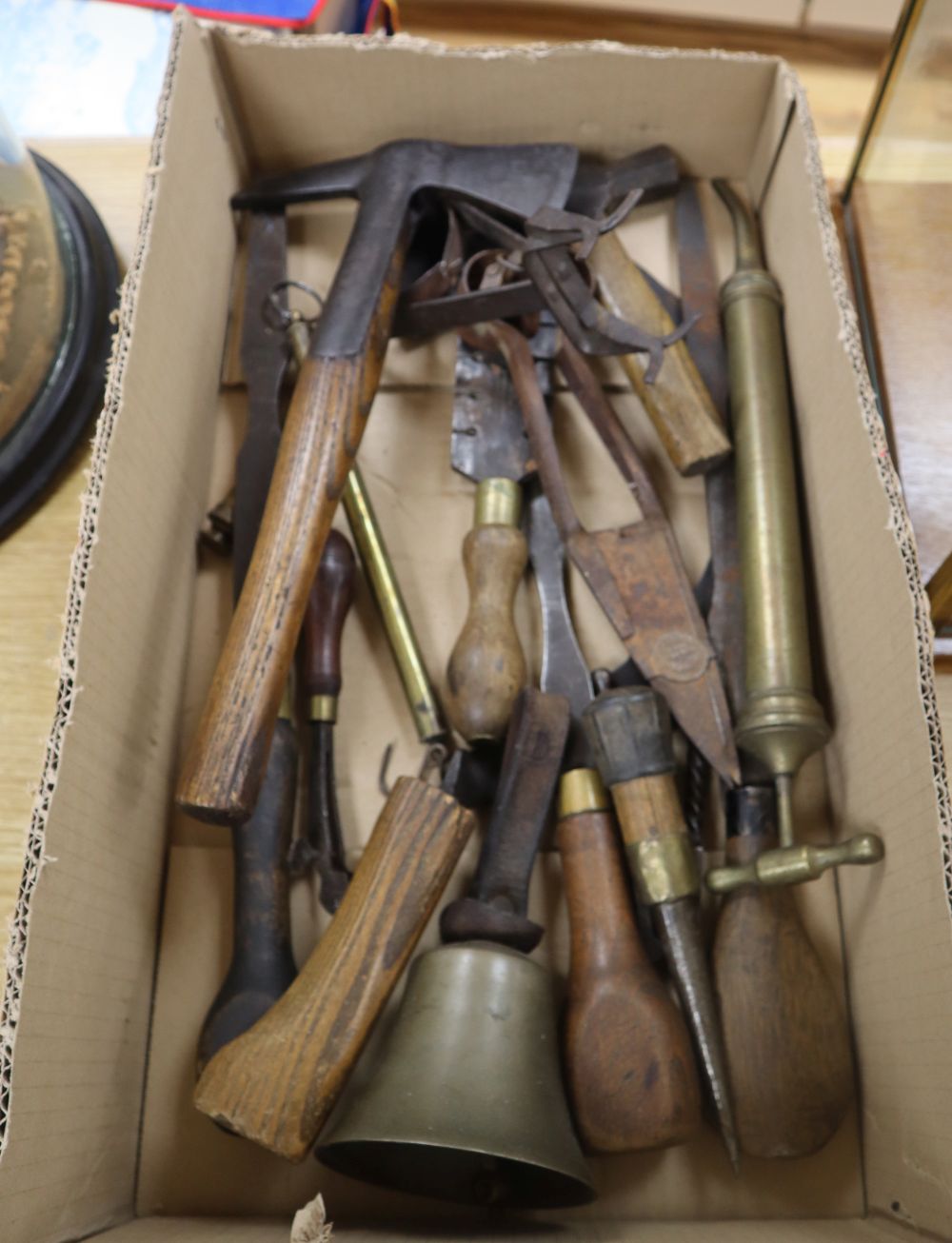 A box of Victorian and later carpentry tools etc